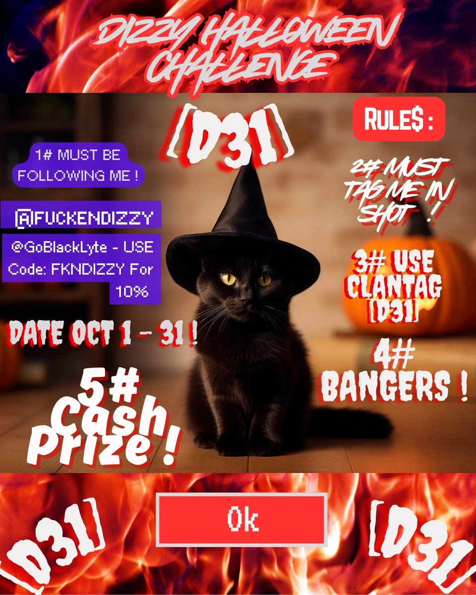 [D31] HAS STARTED HAPPY HALLOWEEN LUCK 😈✨ - here’s my challenge retweet &amp; like run it ups please 🙏🏼🛸 Grand Prize Almost $1,000 🎃