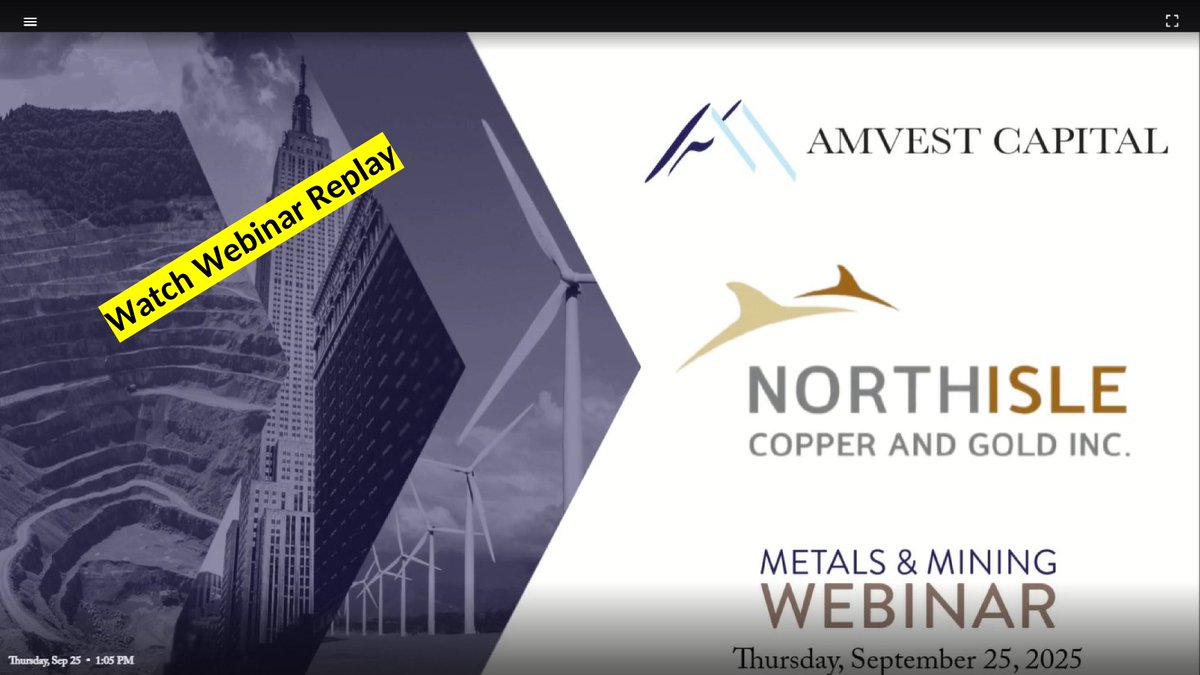 NorthIsle_CG's tweet image. Missed the @AmvestCapital webinar with Northisle Copper &amp;amp; Gold? 📢 Replay now available! Hear CEO Sam Lee on project milestones + #copper #marketdynamics.  🎥Watch replay:  ow.ly/4TXV50X3biI

$NCX.V $NTCPF #copper #gold #investing #preciousmetals #critcalminerals