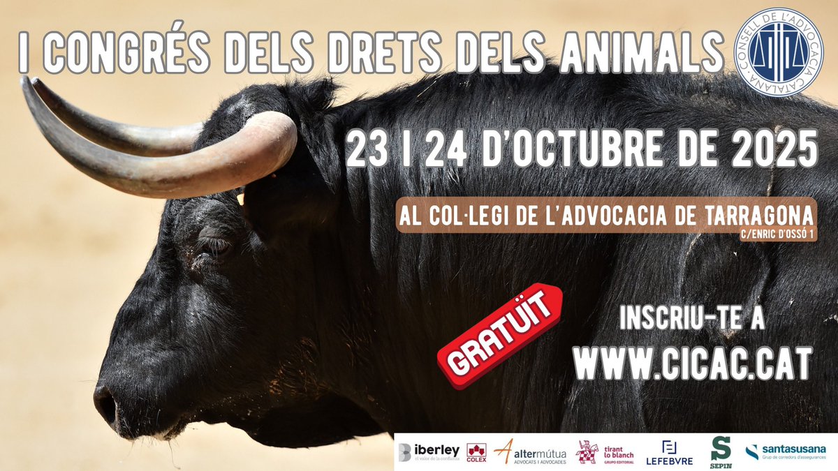🐾 Saps que tens descomptes en hotels i la inscripció al I Congrés dels Drets dels Animals és gratuïta?

✅ Si ets jurista, veterinari, policia, càrrec públic o activista, t’esperem el 23 i 24 d’octubre a <a href="/ICATTarragona/">ICA Tarragona</a> 

💻 Programa i inscripcions a cicac.cat/2025/09/inscri…