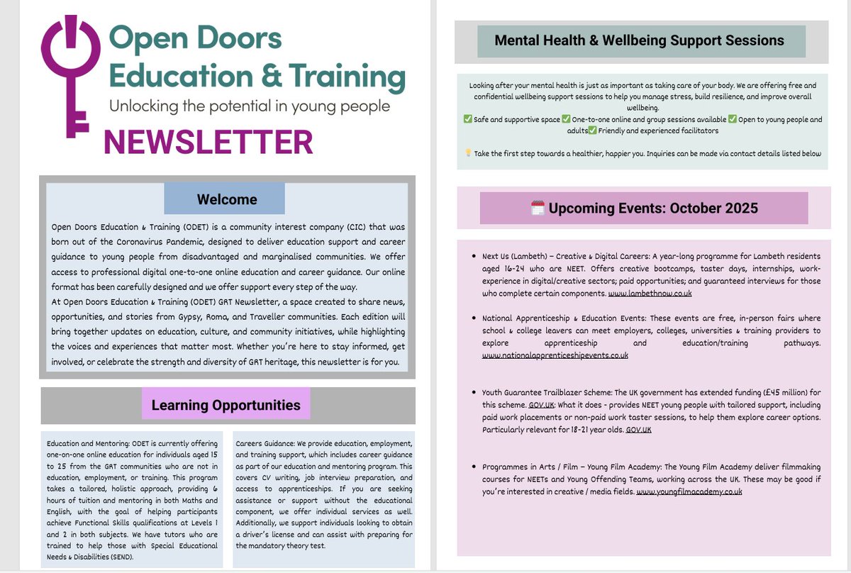 open_odet's tweet photo. ODET are releasing the first edition of its bimonthly newsletter. Designed to inform, provide opportunities and allow YP from Romani Gypsy, Roma &amp; Irish Traveller communities to get involved have a voice and share their own stories!! https://t.co/Ynkg6UQPk3