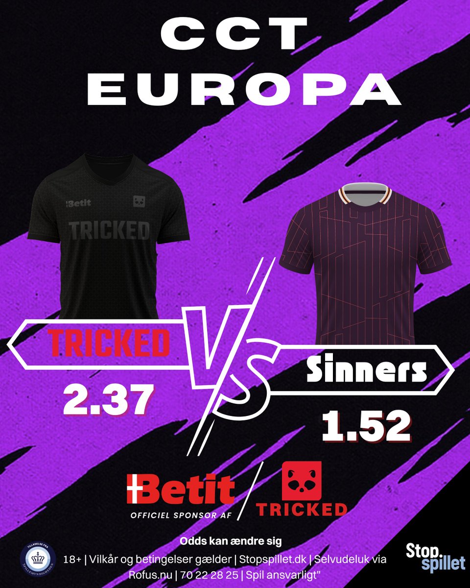 CCT Europa 🔥
TRICKED står overfor SINNERS i dagens opgør.
Hvem tror du tager sejren? 💥