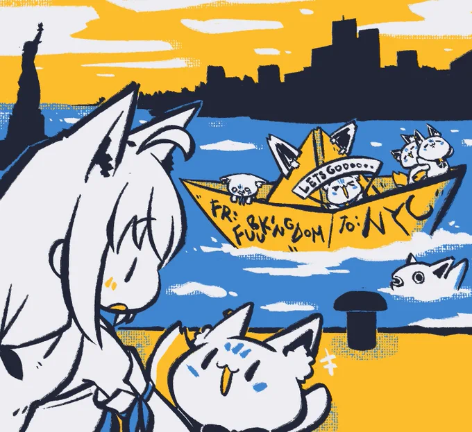 にゅーよぉおおおおおおおく! 企画に少しイラストのお手伝いさせていただきましたー!!!王よ、ニューヨークについたぞぉおお!! #NYCornquest #すこん部 #絵フブキ