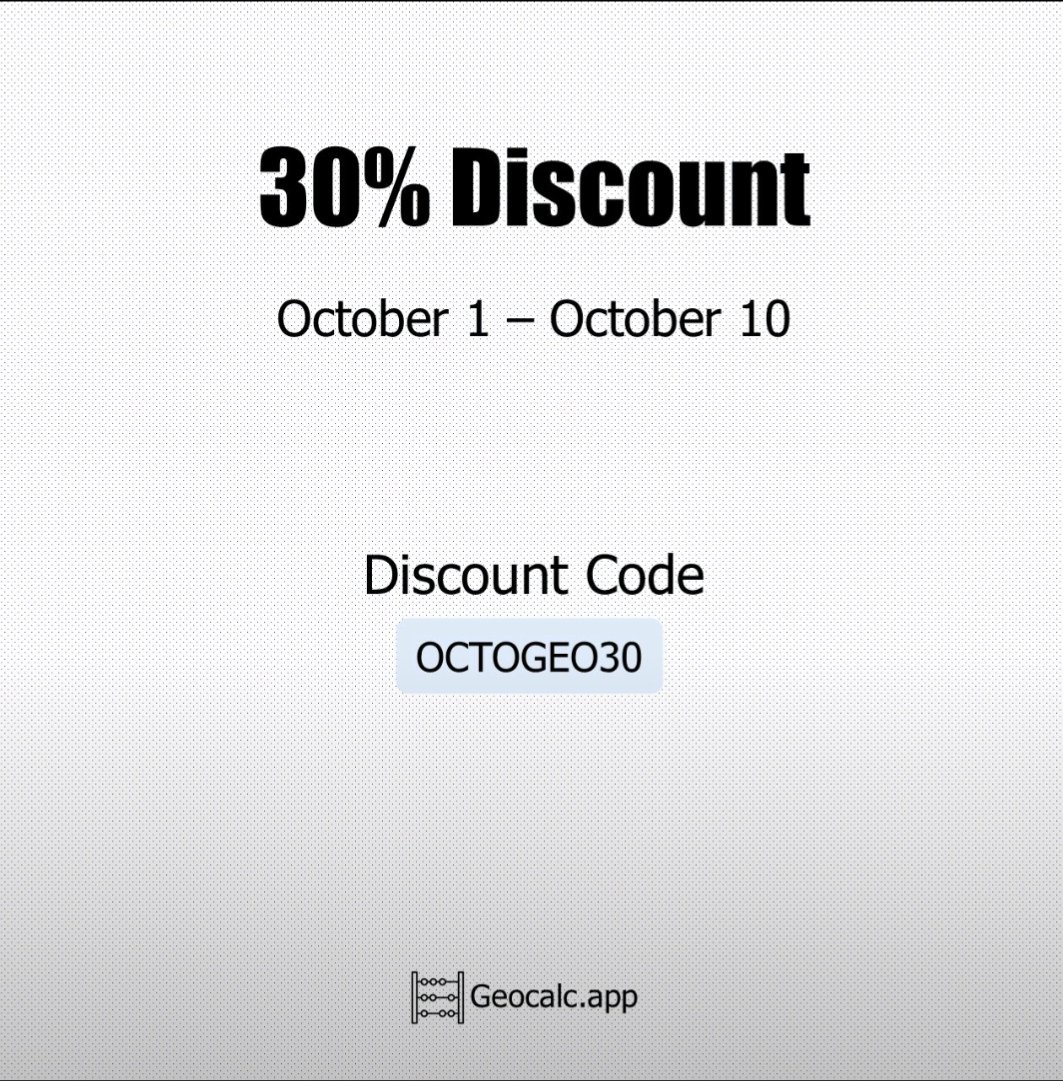GeoCalculations's tweet photo. 30% discount now live on https://t.co/eS9mnSp5he!
Sign up to claim the offer.
Use discount code: OCTOGEO30
🗓️ Ends October 10.

👉 https://t.co/pMCc6vBoKO

#GeotechnicalEngineering
#GeoCalc
#CivilEngineering https://t.co/5kCvLvXEHY