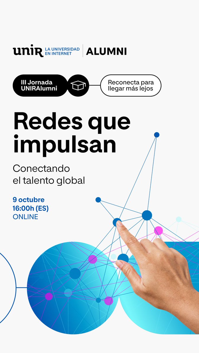 🌐🤝 Reconecta para llegar más lejos.
📅 9 de octubre | 16-18h (ES) | Online

👉 III Jornada #UNIRalumni:
💼 Oportunidades laborales
🌍 Networking global
🚀 Historias inspiradoras

🔗 f.mtr.cool/maabghgiko

#Networking #Empleabilidad