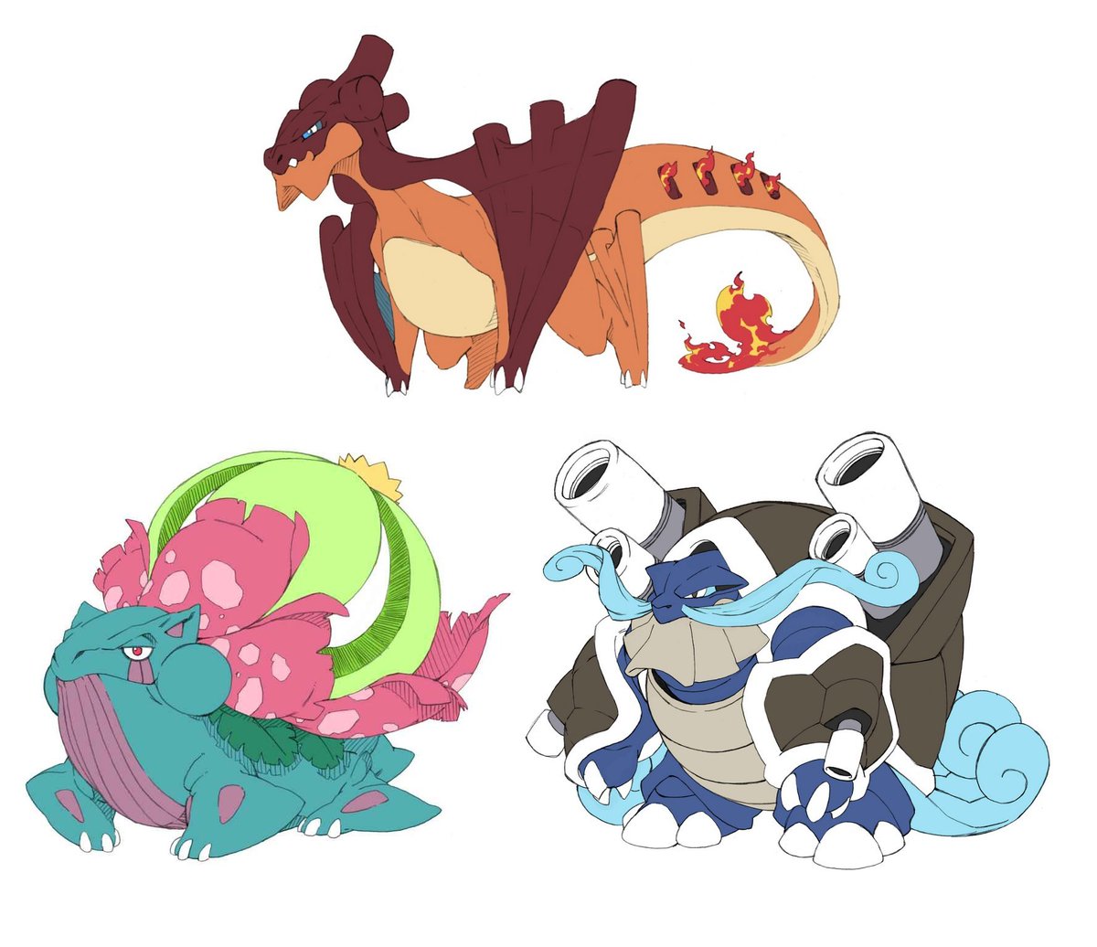 Mega Venasaur X
Mega Blastoise Y
Mega Charizard Z