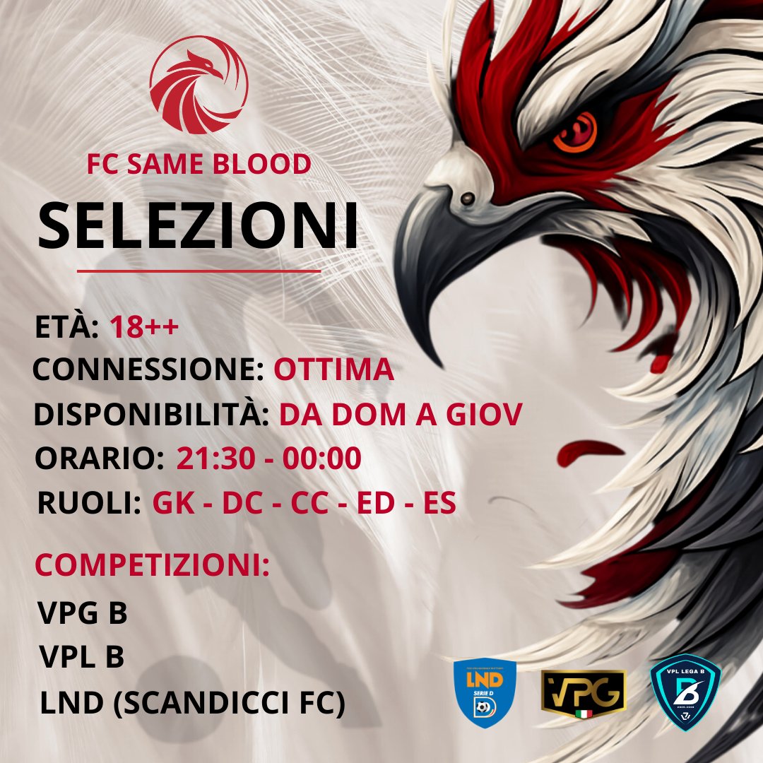 SESSIONE PROVINI👈

Stasera ore 21:30/00:00👈

Tutte le info più importanti su di noi le trovate nell'immagine.👇🏼

Precedenza a GK/DC ma valutiamo tutti i ruoli indicati nell' immagine.

Vi aspettiamo grazie🟥⬛🐦‍🔥
<a href="/pctransfermarkt/">🇮🇹 PRO CLUBS TRANSFERMARKT🔍</a>  <a href="/RT_Proclub/">RT PRO_CLUB</a> <a href="/ProClubsRTweets/">ProClubsRTweets</a>