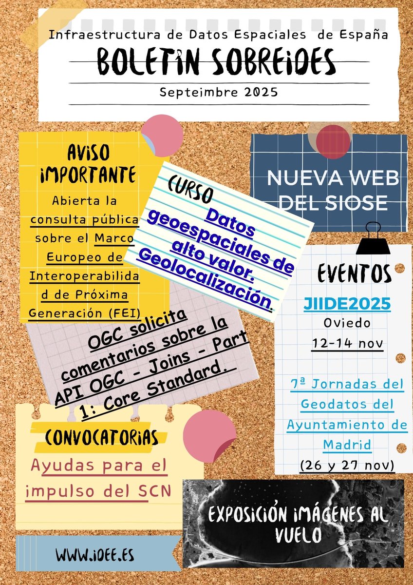 IDEESpain's tweet photo. 📢 ¡Ya está disponible el Boletín #SobreIDEs de septiembre! 🌍
Descubre las últimas novedades sobre Infraestructuras de Datos Espaciales (IDEs) en nuestro nuevo número.
🔗 Léelo aquí: https://t.co/bbJ97a4dzH
#IDEs #DatosEspaciales #BoletínIDEs https://t.co/uq8aaEWVKu