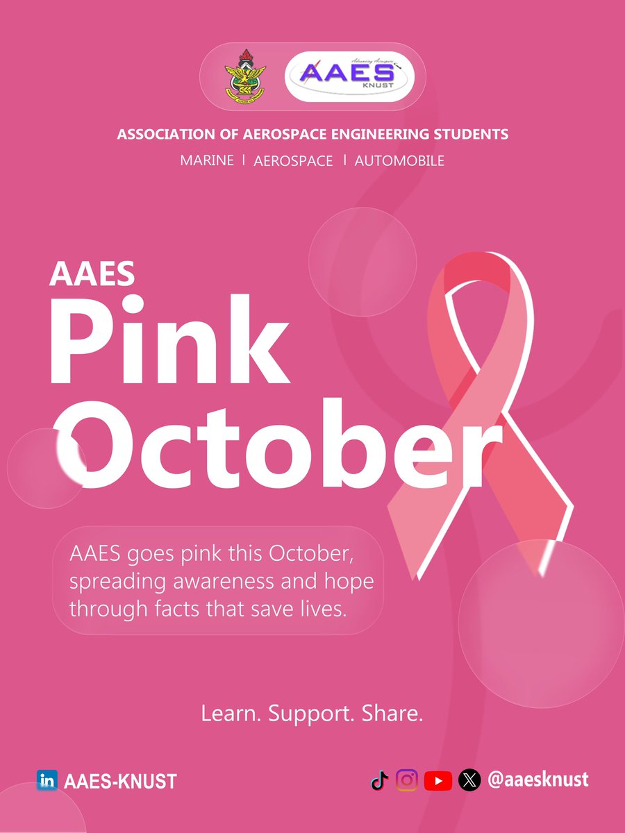 🎗️AAES goes Pink this October🎗️

This month, we stand together to spread awareness, hope, and facts that save lives. 💡

Join us on Tuesdays and Saturdays this October as we share facts.

Let’s learn, support, share, and make October a month of impact. ✨

©️ AAES Publicity 25/26