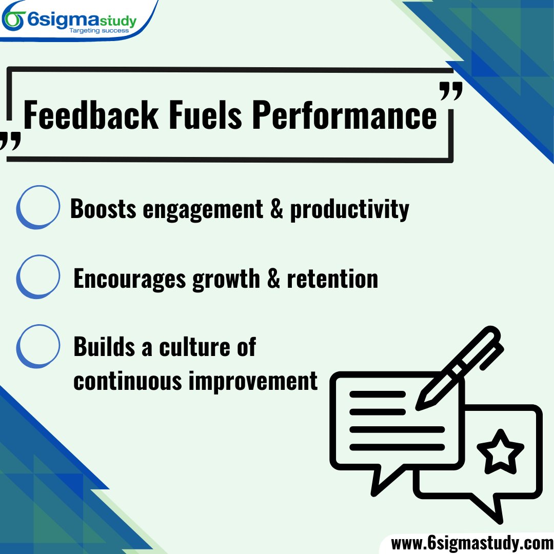 6sigmastudy's tweet photo. 💡 Feedback Drives Excellence 💡
A strong feedback culture isn’t only about correcting errors—it’s the foundation for growth, innovation, and long-term success. 🚀

Learn more at 👉 https://t.co/MloHO3BVSH

#Leadership #ContinuousImprovement #FeedbackCulture #Engagement https://t.co/QbJpUlQdyC