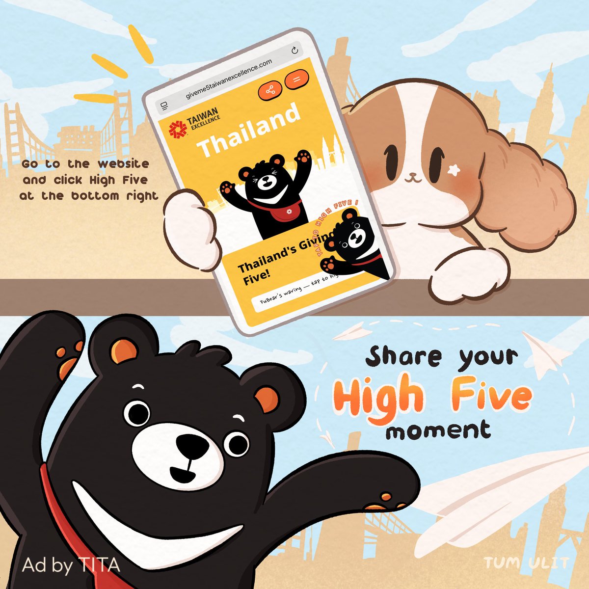 Pandaohome's tweet photo. GIVE ME FIVE CHALLENGE ✨ FuBear 🐻 & Pandao 🐶 ชวนมาไฮ-ไฟว์ ส่งต่อพลังบวก!

📍 เจอกัน 4–5 ต.ค. 2025 @ Central ลาดพร้าว 🙌 ไฮ-ไฟว์กับพี่หมี FuBear ตัวจริง เก็บโมเมนต์สุดคิวท์ไปด้วยกัน
💻 ร่วมสนุกออนไลน์ 👉 https://t.co/JybA8UYEJQ 
⏰ วันนี้ – 12 ต.ค. 2025
🎁 ลุ้นของรางวัลสุดพิเศษ!
Rubik FuBear พวงกุญแจตุ๊กตา FuBear 
🌟 Extra Chance! 
แชร์โมเมนต์ที่ประทับใจสุดๆ ส่งเข้า Inbox ลุ้นรับ Rubik 10 รางวัล และพวงกุญแจอีก 20 รางวัล 
📢 ประกาศผล: 24 ต.ค. ที่ Taiwan Excellence FB Page
มาไฮ-ไฟว์กัน แล้วสร้างแรงบันดาลใจด้วยรอยยิ้ม 💖
#AdbyTITA #GiveMeFiveChallenge #FuBearHighFive #TaiwanExcellenceTH #GiveMeFiveThailand