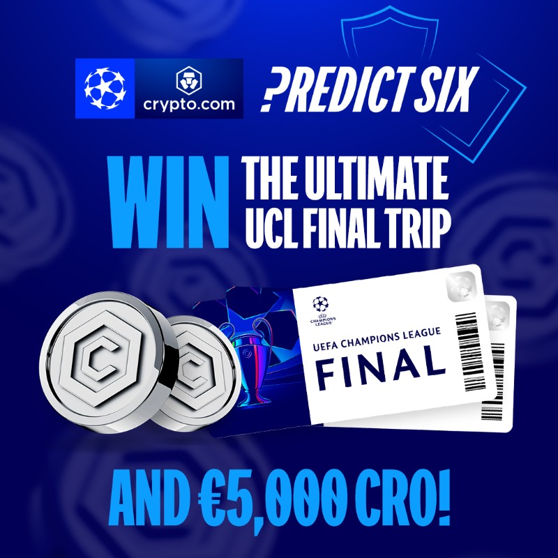 ChampionsLeague's tweet photo. Win an all-expenses-paid trip to the 2027 final plus €5,000 in CRO! 🏆🇪🇸

@cryptocom | #UCLpredictsix