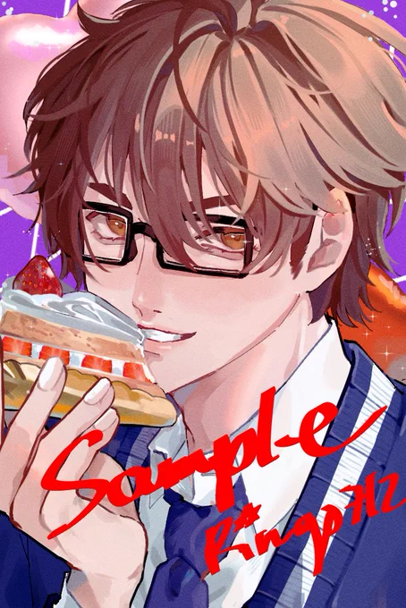 I was in charge of this illustration !! Thank you again for having me I had a lot of fun drawing him!!! Advance happy birthday, Miyuki Kazuya!! That's a sugar free non-sweet cake. Feel free to eat it lol