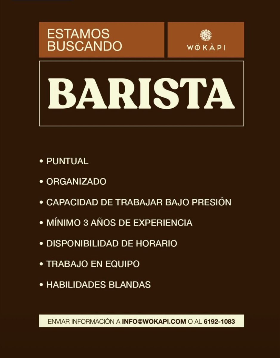 Se busca Barista para área de Santa Ana.