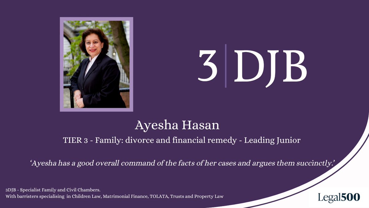 Ayesha Hasan - ‘Ayesha has a good overall command of the facts of her cases and argues them succinctly.’

#Legal500 #L500