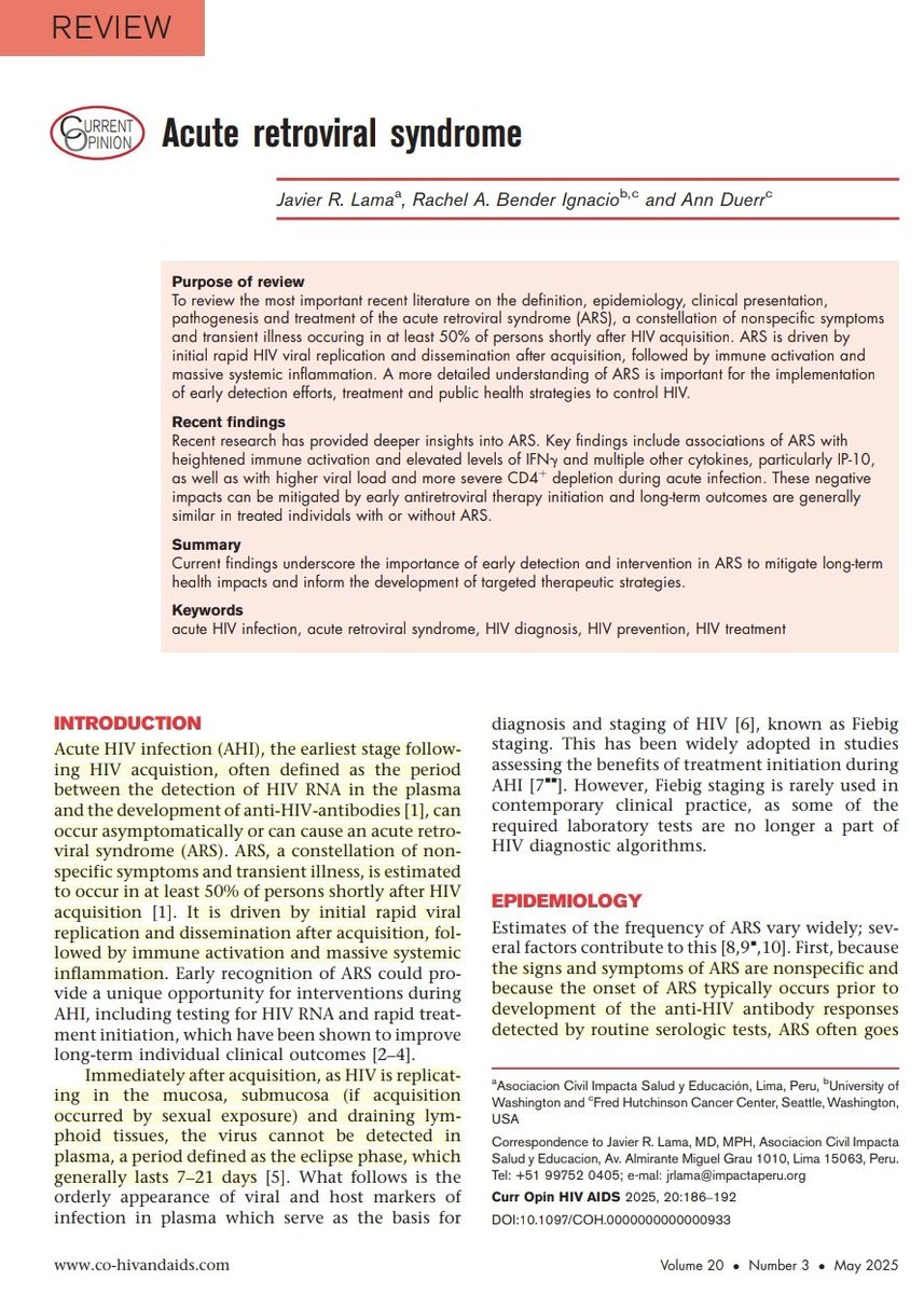 SOMELaguna's tweet photo. Síndrome Retroviral Agudo 😷🧪

🔰📚Curr Opin HIV AIDS 2025

DOI:10.1097/COH.0000000000000933

Enlace a Artículo Completo 👇🏻🆓✅https://t.co/rPEDXf65lm https://t.co/xF4XAy4H4h