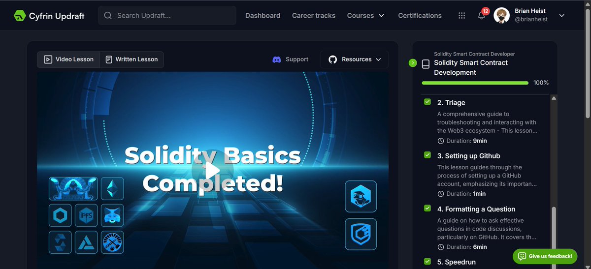 Brian Heist (@briankelechi_) on Twitter photo I did it! I've completed the Solidity fundamentals course from <a href="/CyfrinUpdraft/">Cyfrin Updraft 🟩</a>
It took longer than I expected though. Up next is foundry I did it! I've completed the Solidity fundamentals course from <a href="/CyfrinUpdraft/">Cyfrin Updraft 🟩</a>
It took longer than I expected though. Up next is foundry