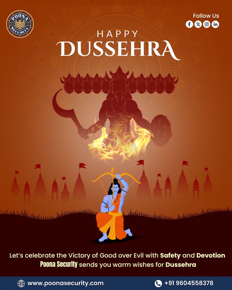 PoonaSecurity's tweet photo. The spirit of Durresha reminds us of courage and devotion.

Celebrate with joy, celebrate with security.

Contact us: https://t.co/vFmEDcEOtn
.
.
.
#poonasecurity #securityservices #pune #Maharashtra #poonasecurityguards #eventsecurity #happydussehra #dussehraspecial https://t.co/WEGAu25u5K