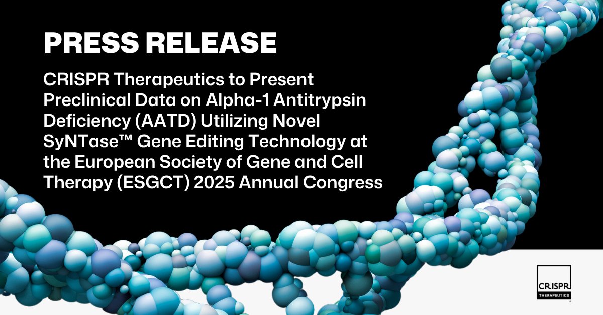 CRISPRTX's tweet photo. We’re excited to announce an oral presentation at the European Society of Gene and Cell Therapy (ESGCT) 2025 Congress. The presentation will introduce our novel SyNTase™ gene editing technology &amp; its application in single-dose in vivo gene correction: https://t.co/rEVNJND76O https://t.co/CJKXG59EQO