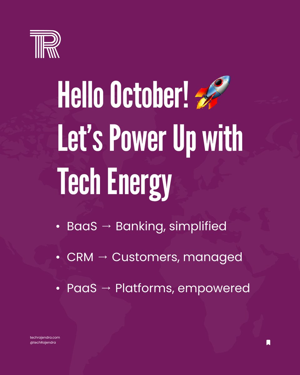 Tech_Rajendra's tweet image. 🍂 Hello, October!🍂
This month we spotlight:
💳 BaaS – banking made simple
👥 CRM – smarter customer relationships
☁️ PaaS – scalable platforms for growth
✨ Tips, insights &amp;amp; success stories coming your way!
🔗 techrajendra.com
#HelloOctober #TechRajendra #BaaS #CRM #PaaS