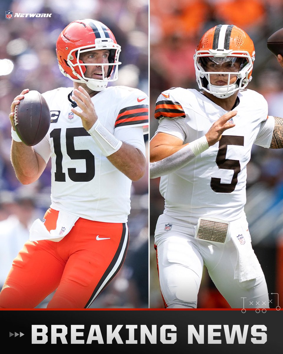 TomPelissero's tweet photo. The #Browns are making a QB change, benching Joe Flacco and moving forward with rookie Dillon Gabriel as their starter, sources tell The Insiders.
Gabriel, the third-round pick from Oregon, will make his first NFL start Sunday against the #Vikings in London. https://t.co/bUXK8CDzX4
