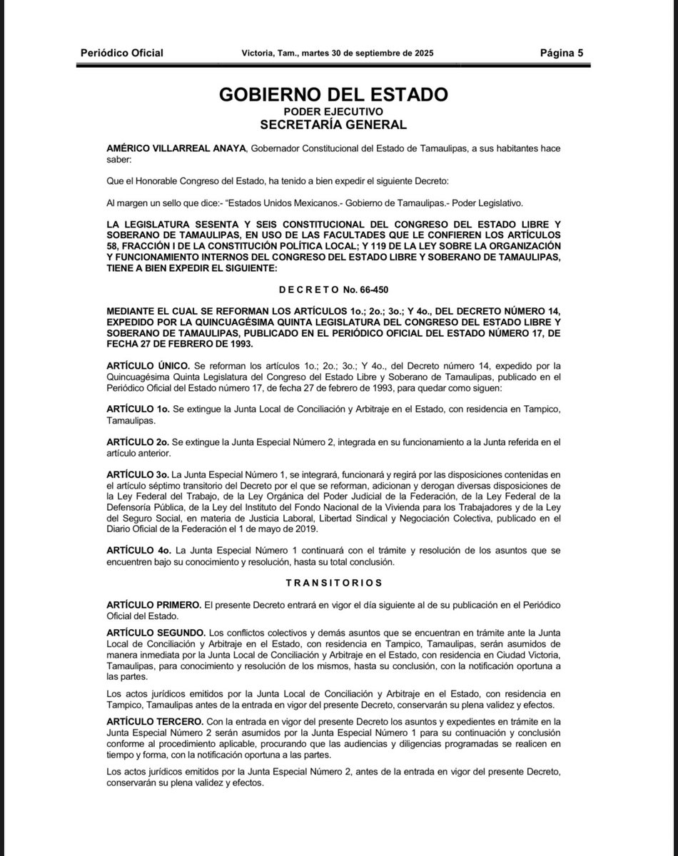 Tamaulipas replica el proceso de la <a href="/STPS_mx/">STPS México</a> para extinguir las juntas Locales de Conciliación y Arbitraje, primero concentrándolas en una sola para controlar su cierre definitivo. Es una lástima pero la corruptela desatada en las juntas locales de los estados no merece menos.