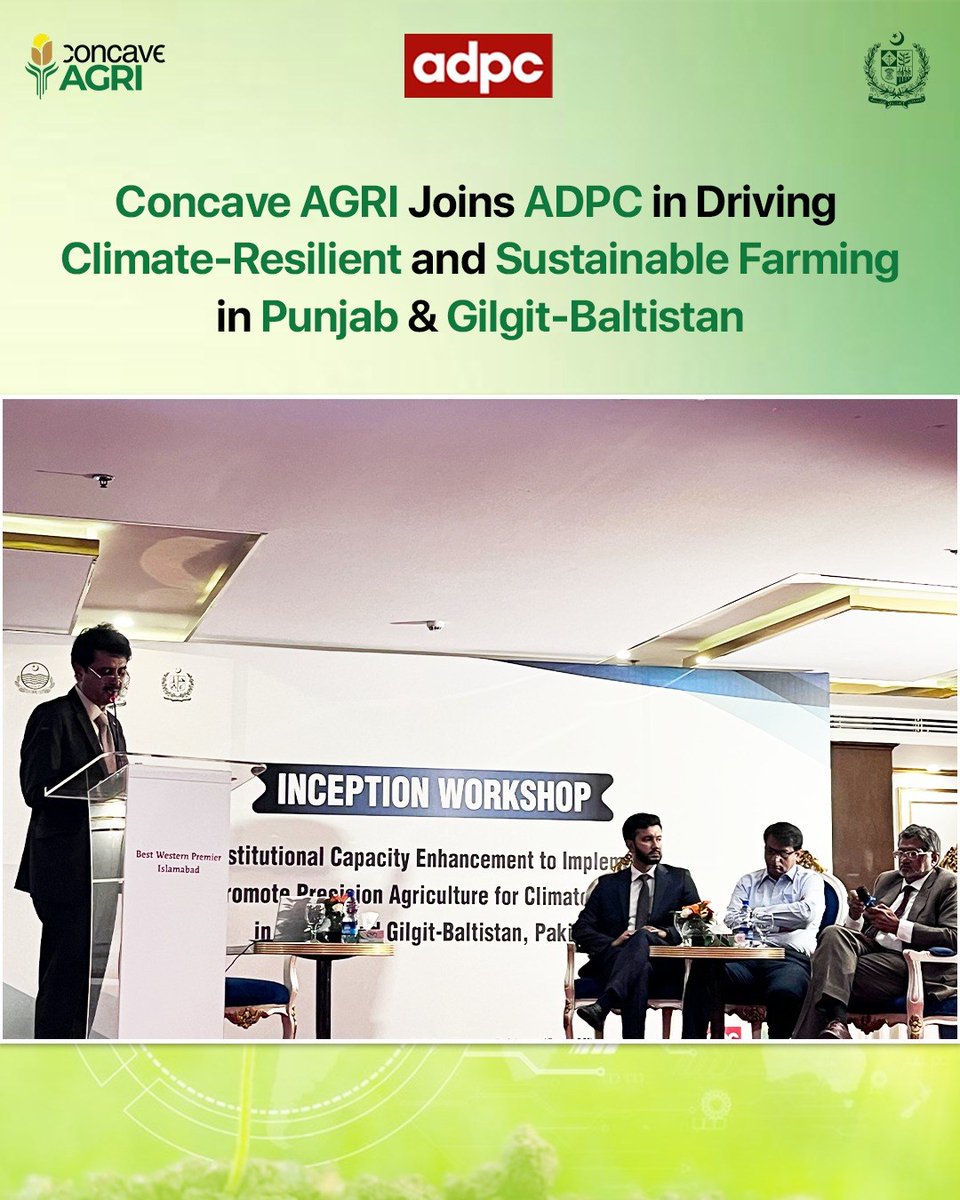 Concave_Agri's tweet image. Concave AGRI partners with ADPC in a GCF-backed project on precision agriculture, led by Dr. Azeem, to boost climate-resilient farming in Pakistan.

concaveagri.com | 051-111-547726 

#ConcaveAGRI #ADPC #ClimateResilience #PrecisionAgriculture #SustainableFarming