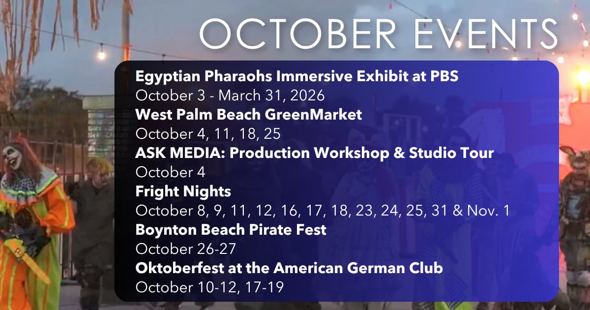 PBCFilmandTV's tweet photo. ποΈ OCTOBER. Discover what's happening on the vibrant entertainment, arts and culture scene in Palm Beach County this month: https://t.co/kT3jgUkjJC.
#ThePalmBeaches #Events #ArtsAndCulture #PalmBeachCountyEvents https://t.co/Qy2Xo9de0V