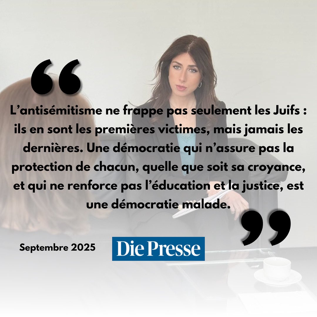 « La lutte contre l’antisémitisme est l’affaire de tous. Une démocratie qui n’assure pas la protection de chacun, quelle que soit sa croyance, est une démocratie malade. »

🗞️ Retrouvez mon interview pour le quotidien autrichien <a href="/DiePressecom/">Die Presse</a> : diepresse.com/20139488/man-g…