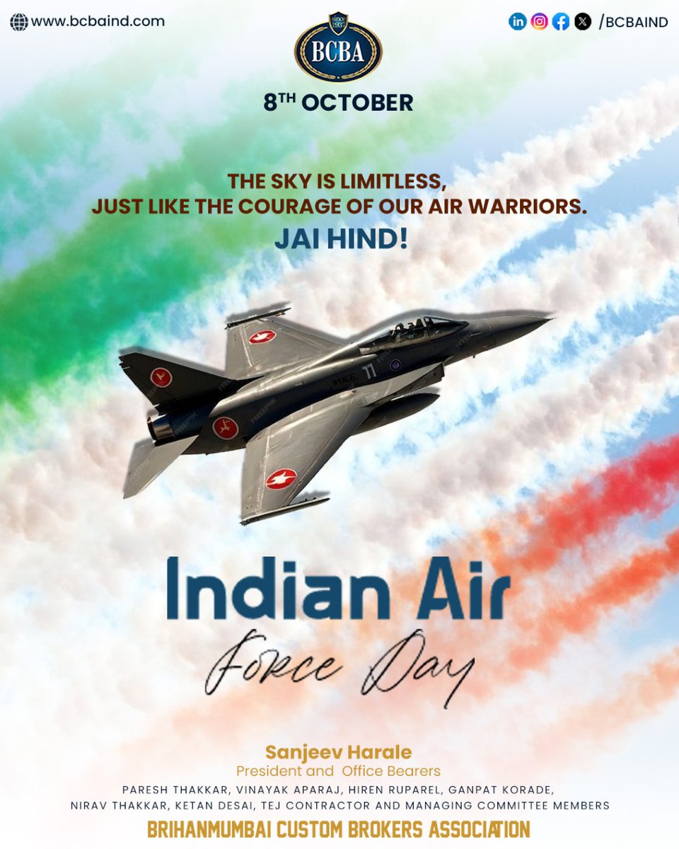 BCBA_IND's tweet photo. Saluting the bravery and commitment of the Indian Air Force. Jai Hind!
.
.
#BCBA #IndianAirForceDay #IndianAirForce #JaiHind #AirForcePride #CourageInTheSkies #ServingTheNation #SaluteOurAirWarriors https://t.co/e3p2kDmj7L