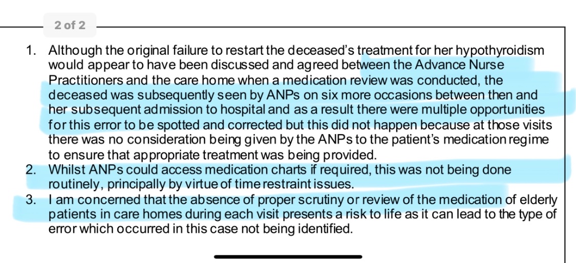 anaesthetic_spr's tweet photo. The GP is also guilty of allowing this Advanced NURSE Practitioner (ANP) to independently review a residential home patient six times.

She didn’t bother reviewing the patient’s medications on six occasions, and the patient died.

Cheap healthcare. https://t.co/iUr7CIFwdN