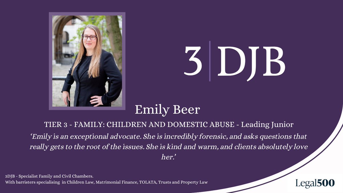 Emily Beer - ‘Emily is an exceptional advocate. She is incredibly forensic, and asks questions that really gets to the root of the issues. She is kind and warm, and clients absolutely love her.’

#Legal500 #L500