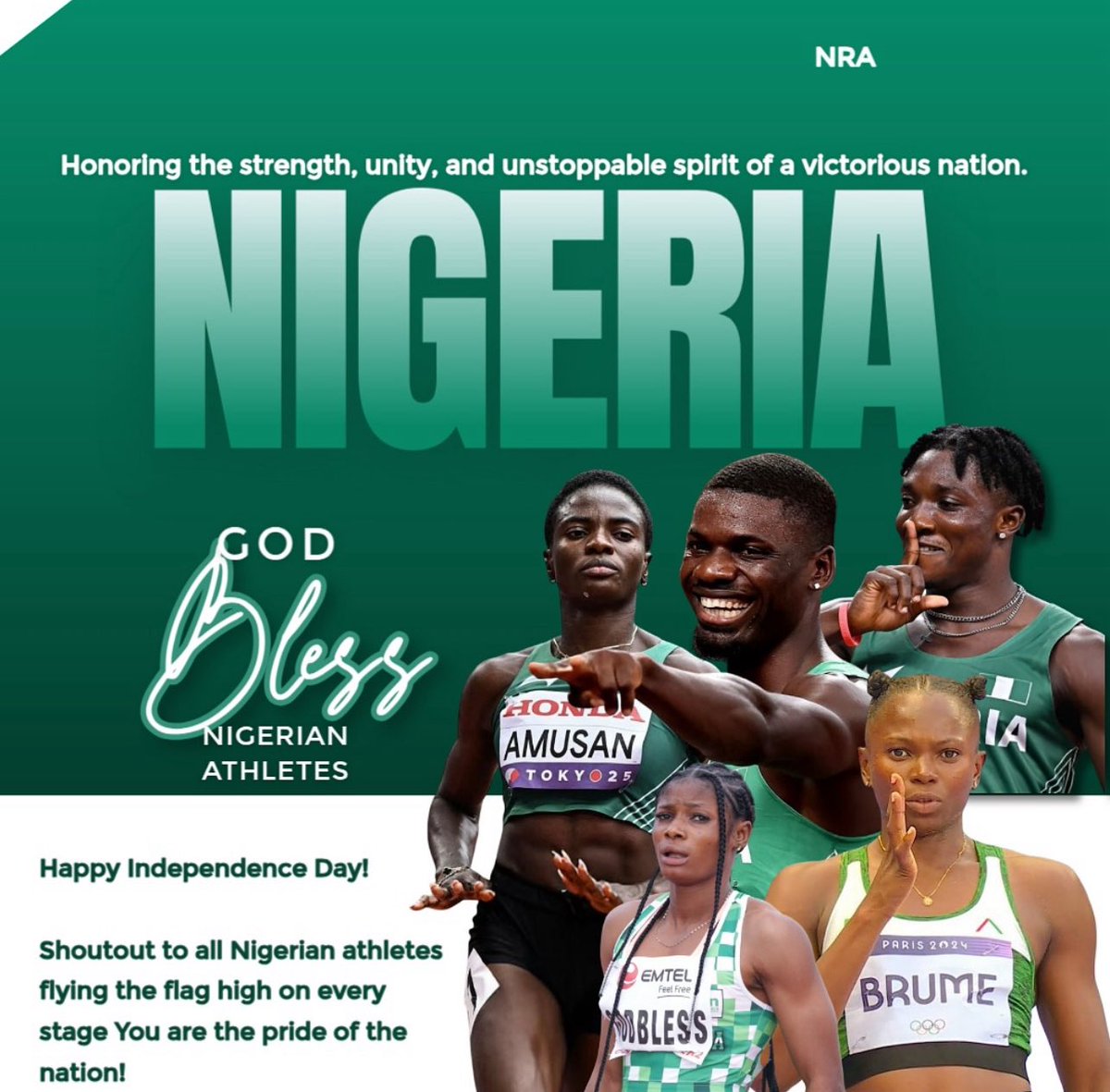 Every Nigerian athlete is a soldier carrying the flag with courage, strength, and pride.

On this Independence Day, we celebrate our champions who fight with sweat, resilience, and unbreakable spirit on every stage of the world.