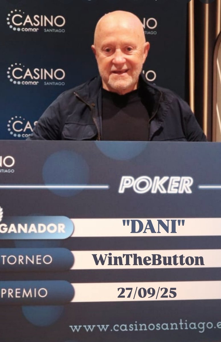 casino_santiago's tweet photo. Ya tenemos ganador, "DANI"🏆 se hace con la victoria. Un grande del póker, enhorabuena!!🍀
#WinTheButton #PokerComar https://t.co/shHhxIKAM2