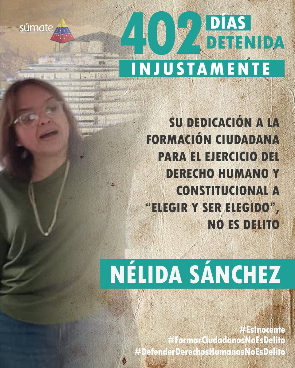 Nuestra Coordinadora Nacional de Formación Ciudadana Electoral, Nélida Sánchez, este #01Octubre cumple 402 días privada de su libertad personal y está en proceso de juicio, aunque es inocente de los cinco delitos imputados por la Fiscalía y admitidos por el Tribunal Tercero de