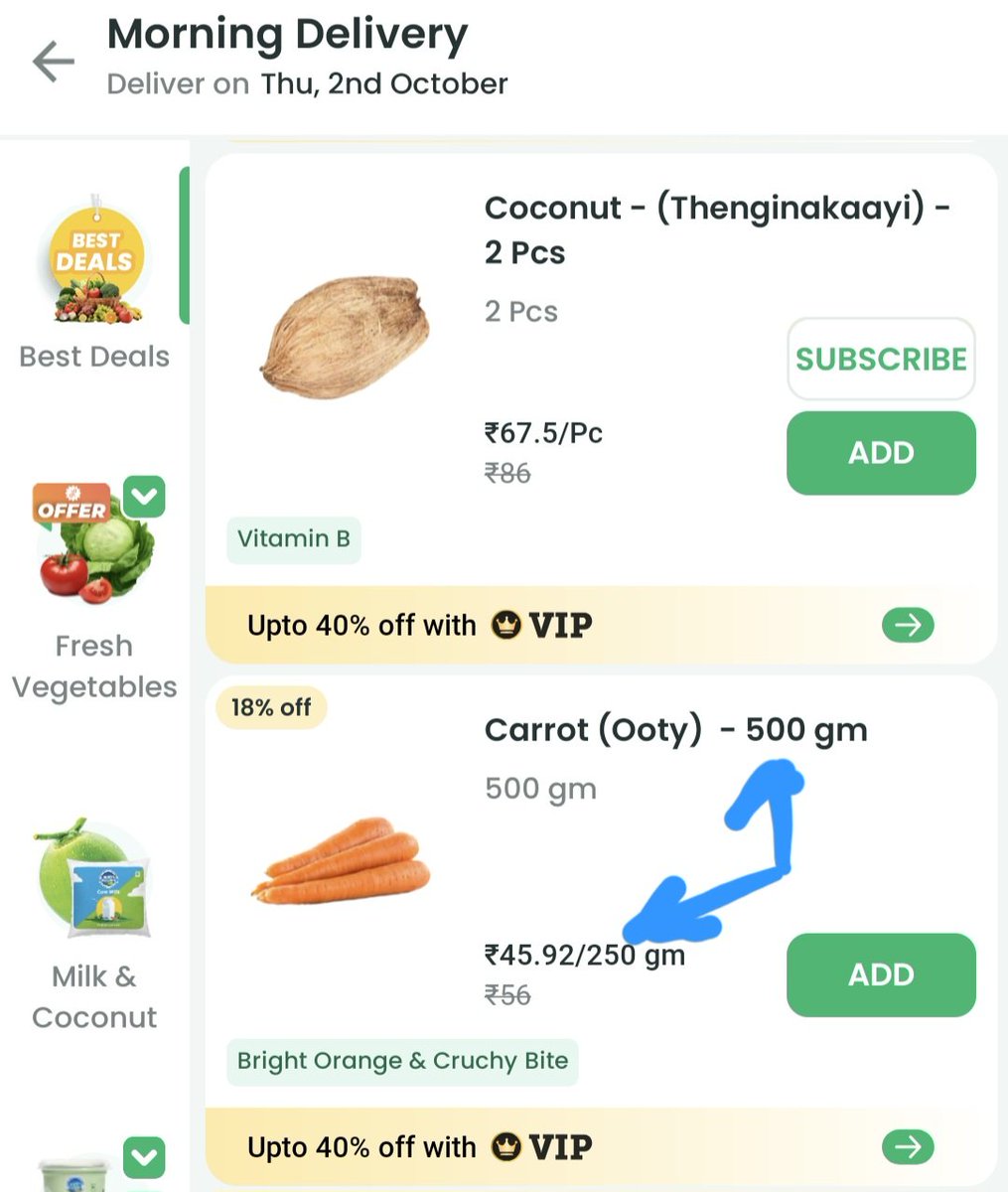 sucoder's tweet image. When it comes to Dark Patterns, @_countrydelight is at another level! They want to show lower price but for different quantity 🙏