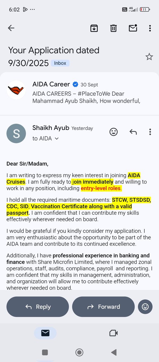 shaikh71001's tweet photo. @aida_cruises Dear AIDA Social Media Team,

I have already sent my application to career@aida.de. I kindly request your support in forwarding my resume to the concerned team.

Thank you for your help. https://t.co/IxTmJBI2QO