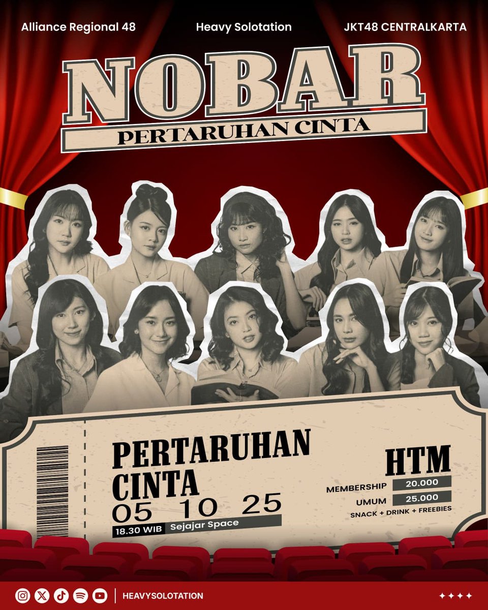 ♦️Nobar Shonichi Setlist Pertaruhan Cinta &amp; Perayaan Anniversary Theater ke-13♠️

Hari: Minggu, 5 Oktober 2025
Waktu: 18.30-selesai
Tempat: Sejajar Space maps.app.goo.gl/iDYphxcmksc2JN…

HTM:
1. Umum: 25k
2. Membership: 20k
Link regis: forms.gle/cdS8wPgXHDbScv…

See you on Sunday guys👋