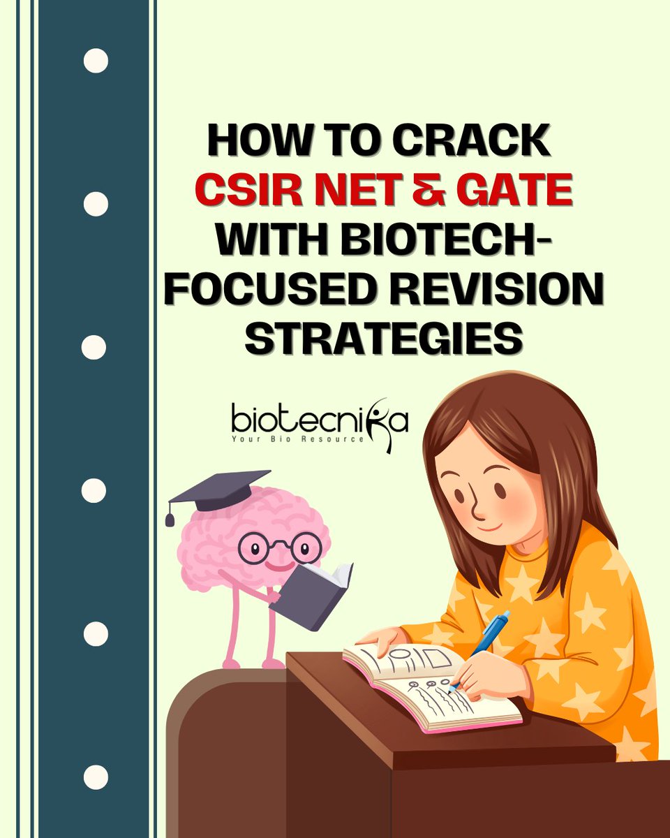 biotecnika's tweet image. Want to crack CSIR NET & GATE in Biotechnology without drowning in endless notes?
Discover smart, biotech-focused revision strategies that actually work! 🚀
Link: btnk.org/csir-net-gate-…
#CSIRNET #GATEBiotech #BiotechExamPrep #RevisionStrategies #LifeScienceCareers