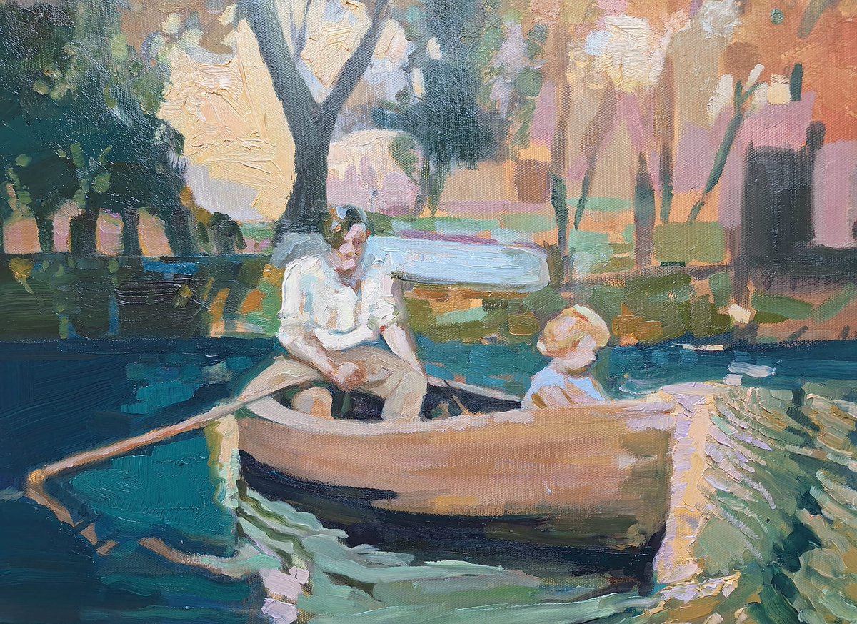 From 2024 - oil on canvas beginning of new vintge series taking deep dive into old family black and white photographs.