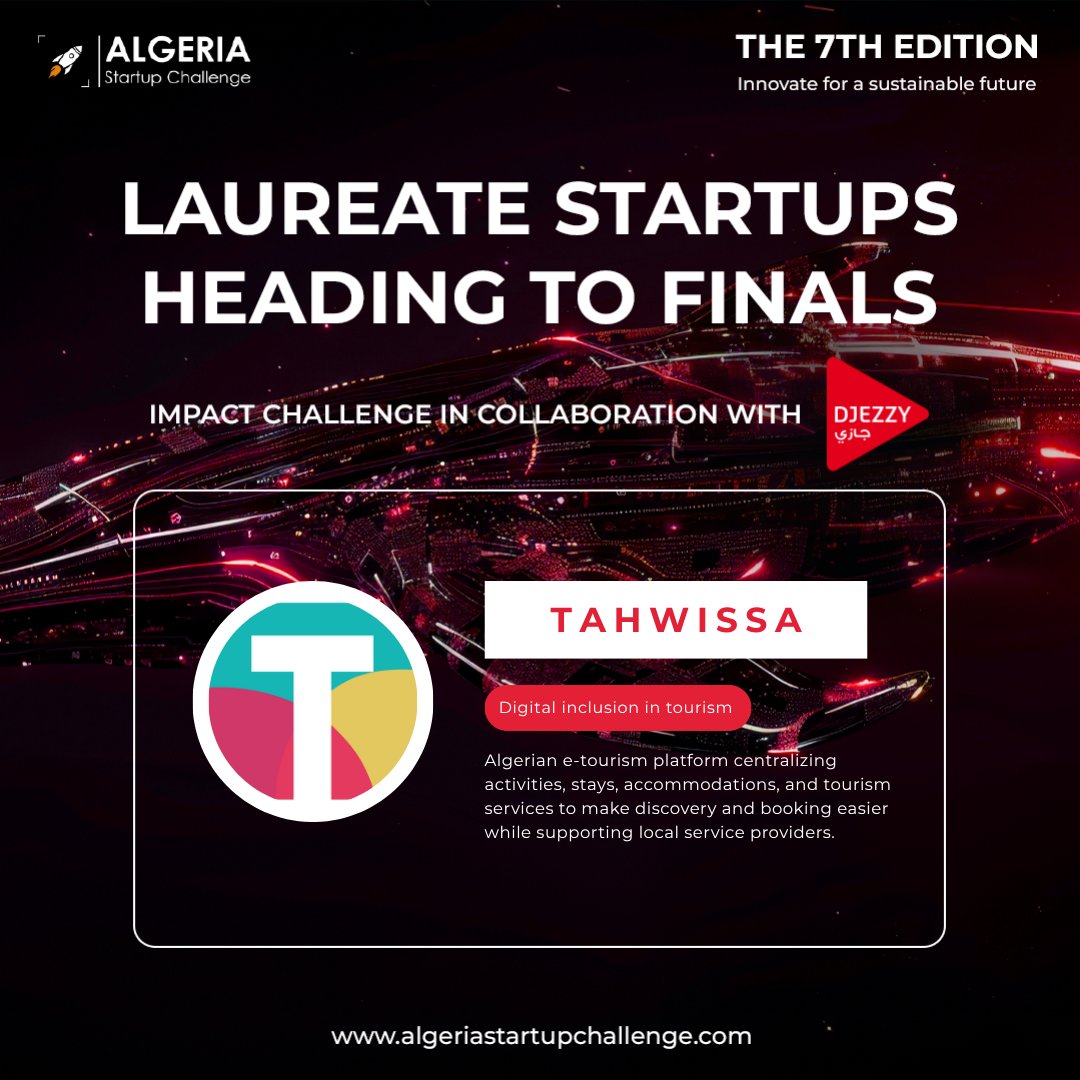 djezzy's tweet photo. Congratulations to the winning startups of the first edition of the Impact Challenge: Tahwissa- Optima - Foniz
Stay tuned to see their impact on digital inclusion in Algeria!
#ASC2025 #Djezzy #ImpactChallenge #InclusiveDigital #Sustainability #OpenInnovation #Startup #Technology https://t.co/Rzc10oNfdM