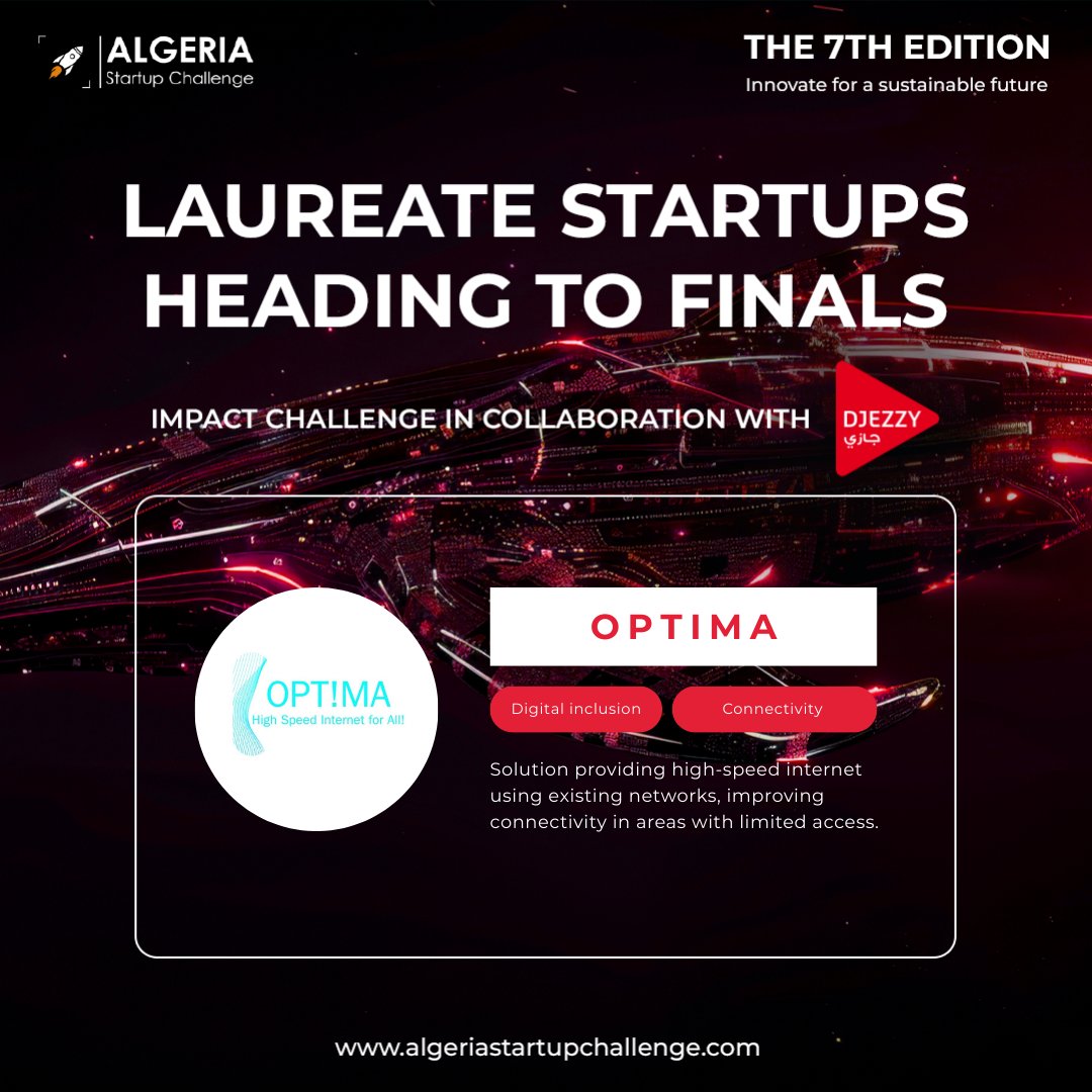 djezzy's tweet photo. Congratulations to the winning startups of the first edition of the Impact Challenge: Tahwissa- Optima - Foniz
Stay tuned to see their impact on digital inclusion in Algeria!
#ASC2025 #Djezzy #ImpactChallenge #InclusiveDigital #Sustainability #OpenInnovation #Startup #Technology https://t.co/Rzc10oNfdM
