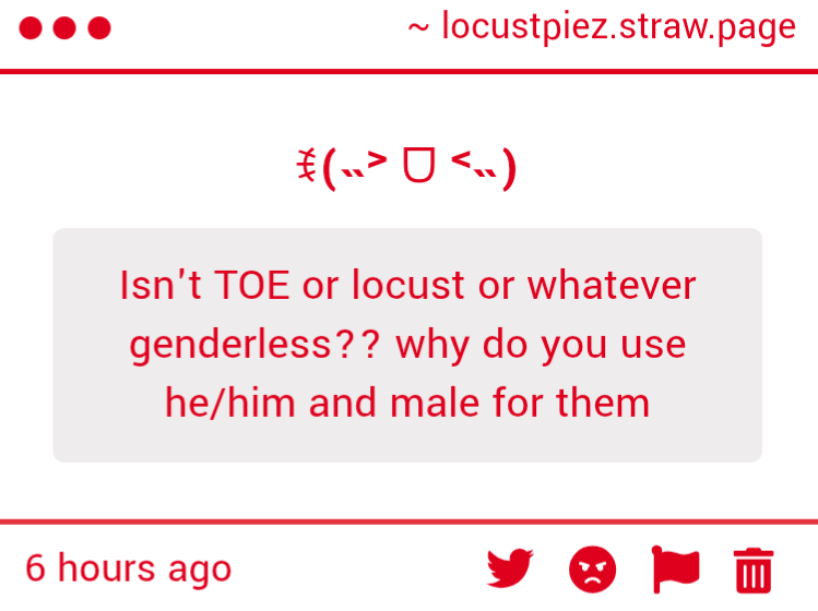 Toesprinkle's tweet image. Because I'm evil (I don't know actually to be honest I just see them as more masculine? I guess? Their gender is up to I think audience interpretation if anything it's not important to the story at all)
