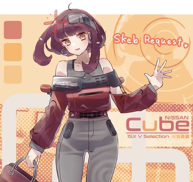 【Skeb Requests】 #車擬人化 車垢では上げましたが愛車/バイク擬人化描いてました。日産・キューブとHRCグロムちゃん。リクエストありがとうございました!