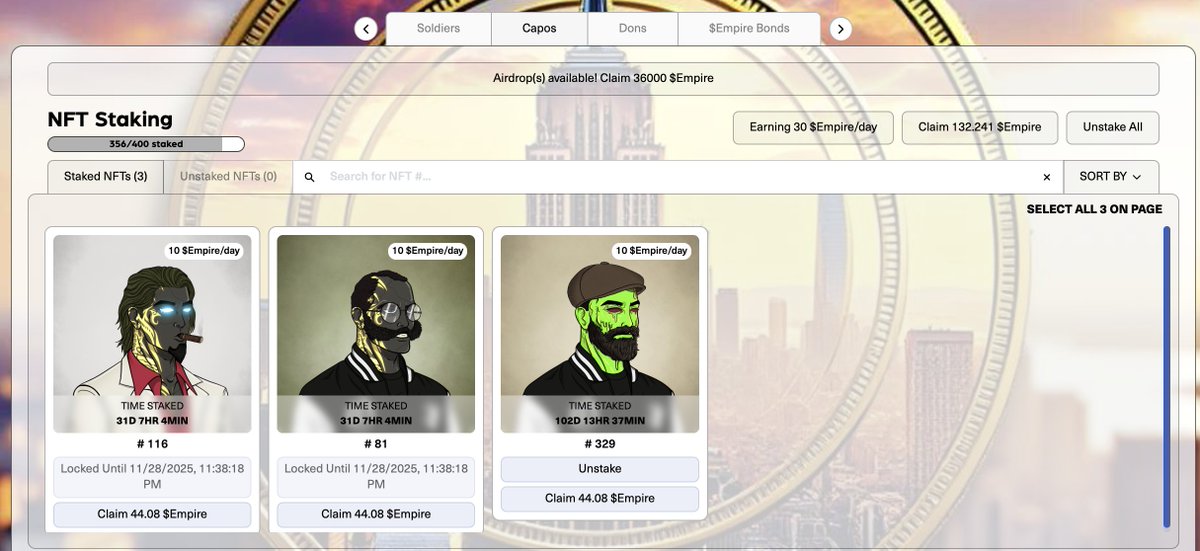 Capo rev share went out late last night for the end of the quarter. All staked Capos received 12,000 $EMPIRE via the <a href="/GotmLabz/">GOTM Labz</a> staking utility!

If that ain't bullish!
<a href="/Omerta_SOL/">Omerta, the Grand Mafia</a>