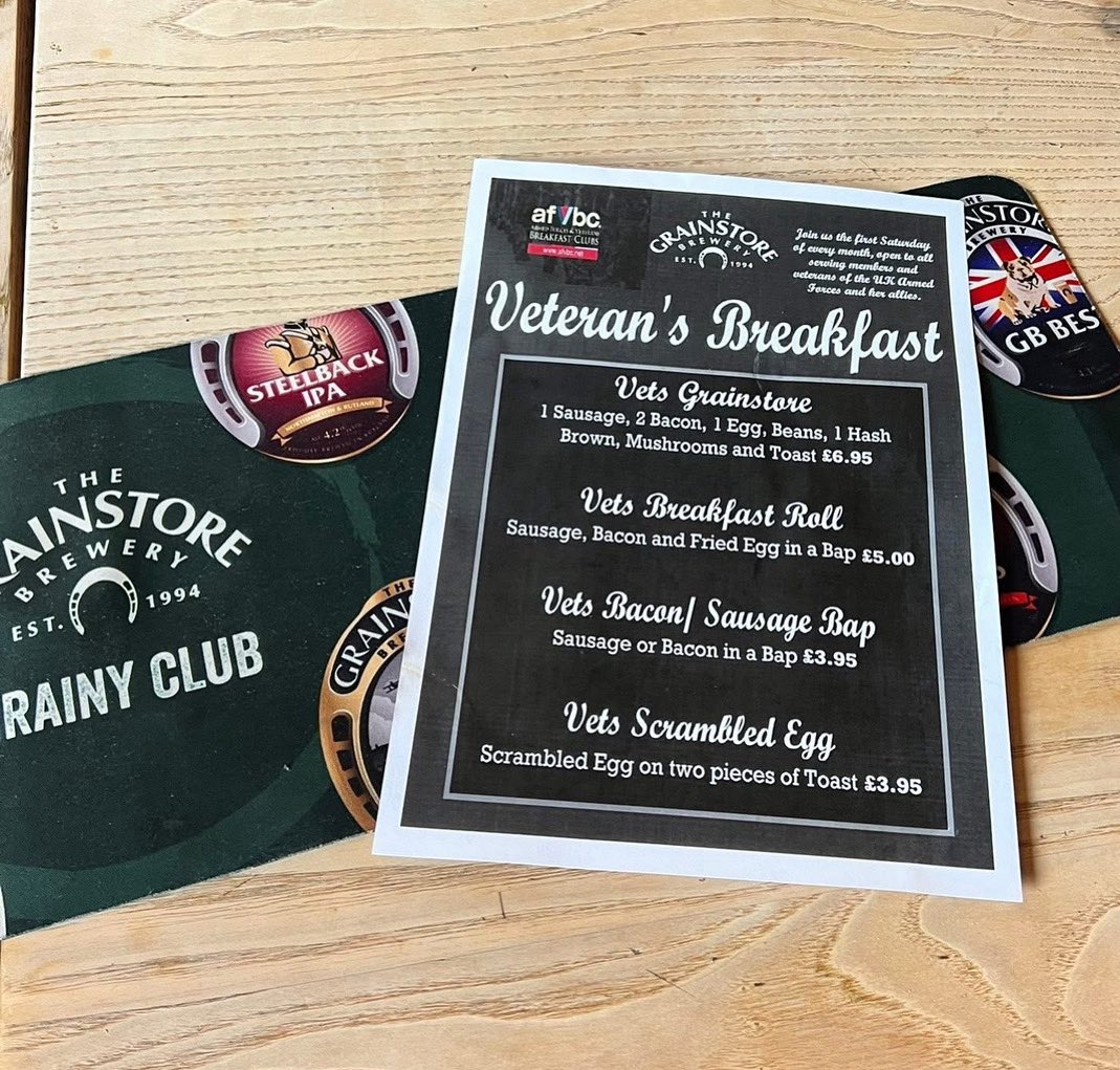 It’s that time of the month again. 
If you are part of the Armed Forces community then join us <a href="/thegrainy/">Grainstore Brewery</a> on Saturday 4th October for the Armed Forces Veteran’s breakfast club, breakfast served from 9am-11am. 
A warm welcome and a cracking breakfast is guaranteed.