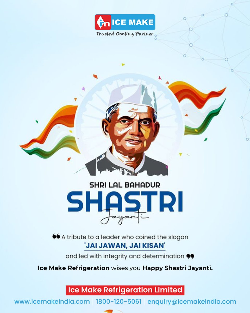 IceMakeRef's tweet image. 🌿 Honoring the Visionary 🌿
On the birth anniversary of Lal Bahadur Shastri Ji, we salute his values of simplicity, integrity, and dedication. His message of “Jai Jawan Jai Kisan” continues to inspire us in building a stronger and self-reliant India. 🙏