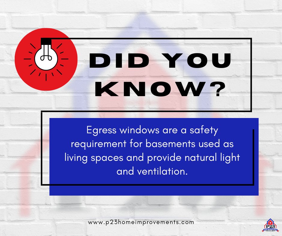 P23HomeImprove's tweet image. Brighten your basement with egress windows! 🌞🪟 Boost safety, airflow &amp;amp; natural light while adding value to your home. 🏡 Upgrade with P23 Home Improvements in Leominster! 🔨 Visit p23homeimprovements.com ✨ #HomeRenovation #BasementUpgrade #EgressWindows