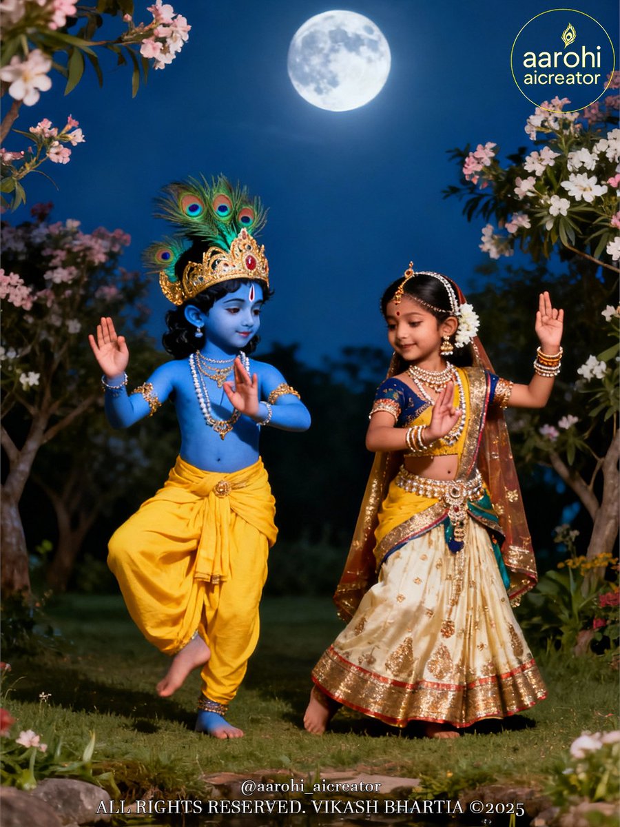 AarohiCreator's tweet photo. 💃🌺 Divine Dance of Love 🌺💃
Under the moonlit sky, Radha & Krishna’s Raas Leela reminds us of eternal togetherness & joy. ✨
#RadhaKrishna #DivineJoy https://t.co/PvERIAcPsD