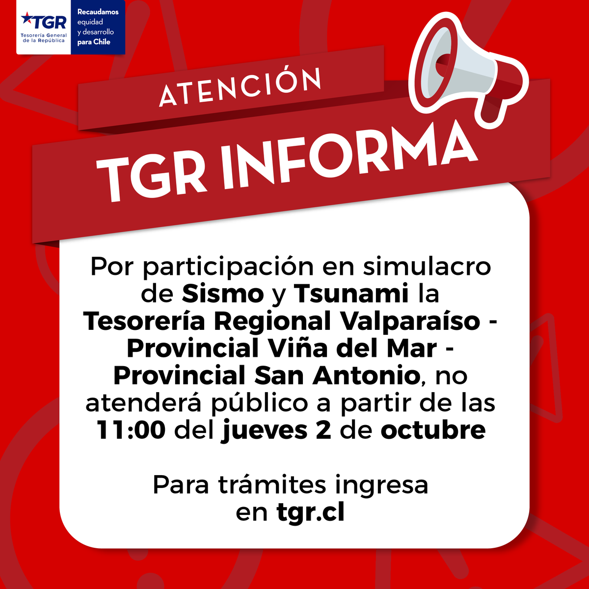 Información por simulacro de sismo y tsunami en #Valparaíso, #ViñadelMar y #SanAntonio. 📍