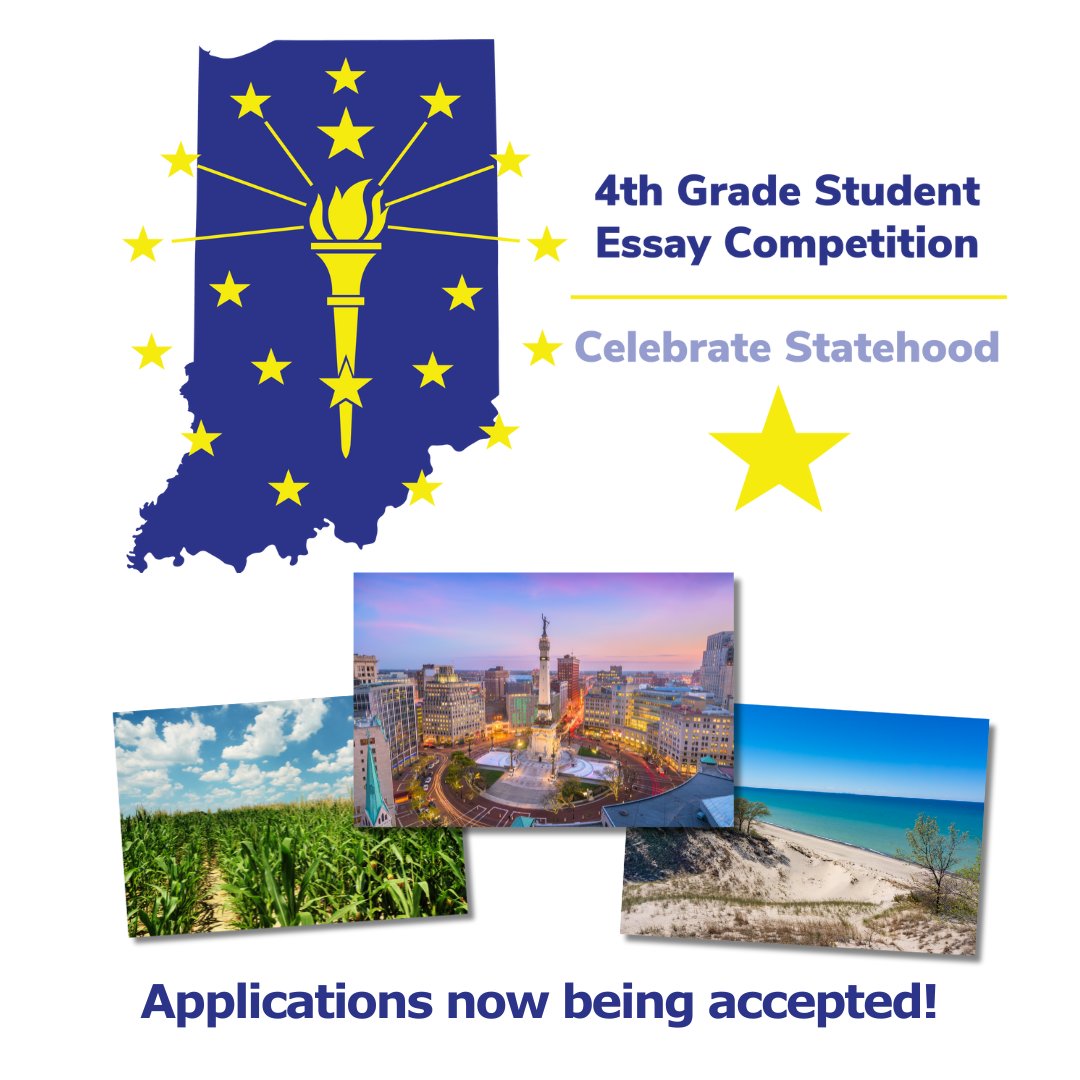 state_library's tweet image. Applications are now being accepted for the 2025 Statehood Day Essay Contest, open to fourth grade students. The theme of this year’s contest is “Explore Indiana!" Applications are due by Oct. 20. Read more here: in.gov/library/icb/st… #Indiana #essay #contest